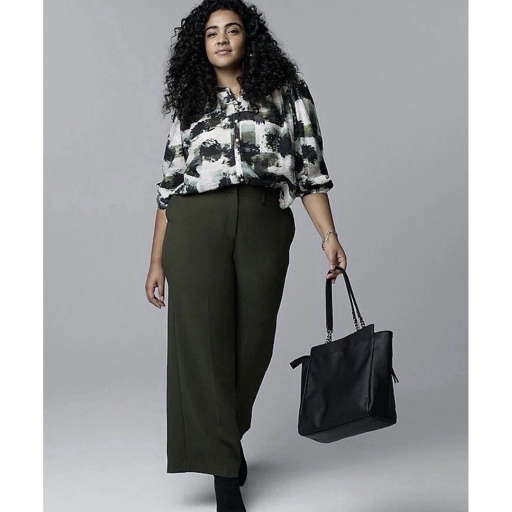 NWT Vera Wang Plus 24W Wide Leg Pants Olive Green Office Travel Career Trousers